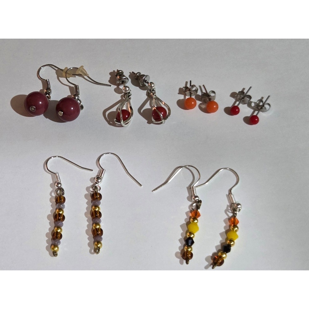 Lot of 5 various handmade Beaded‎ earrings